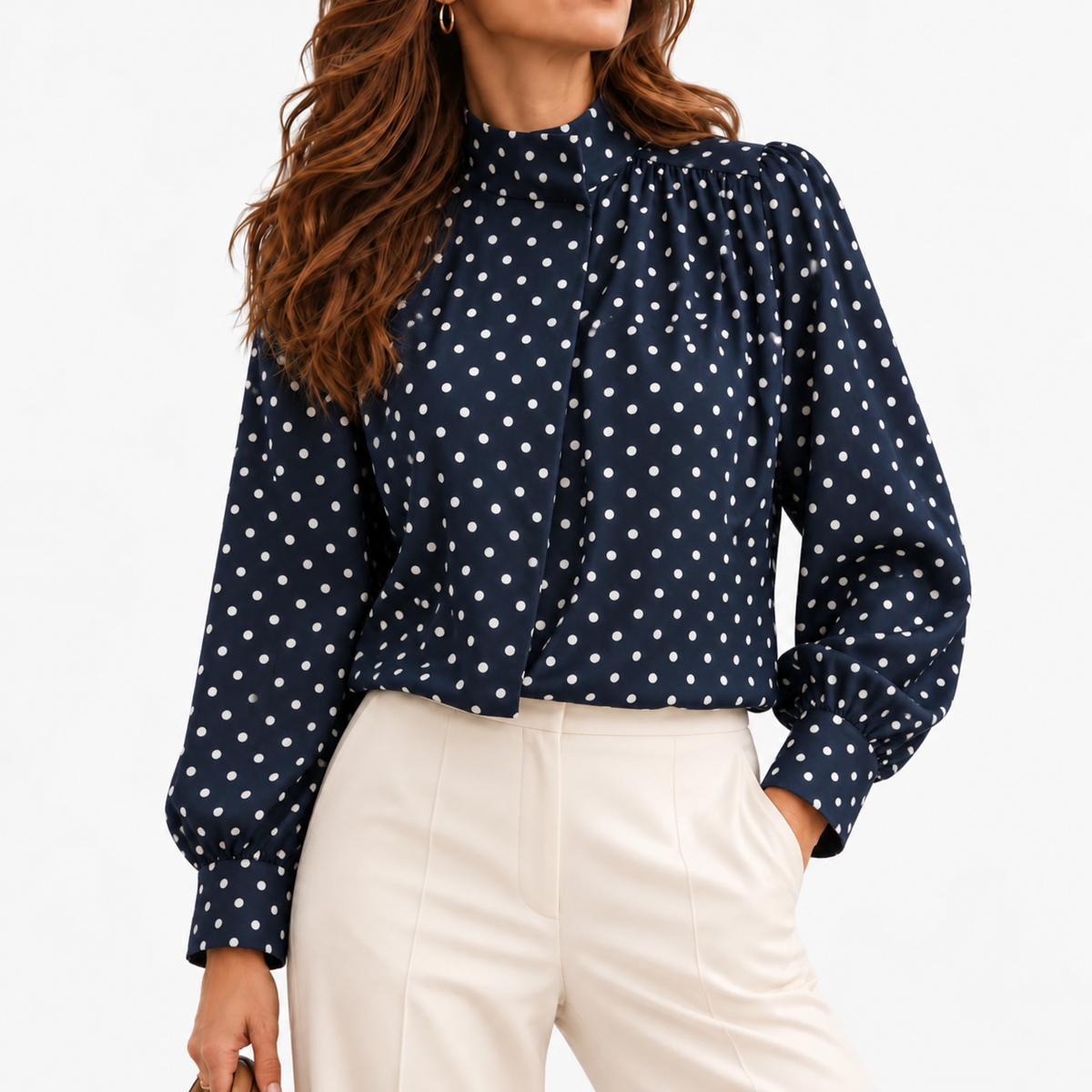 Marigold Relaxed Fit Blouse, Stand Collar — Navy | Emory & Blanc