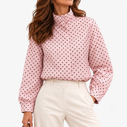 Marigold Relaxed Fit Blouse, Stand Collar — Pink / Red | Emory & Blanc