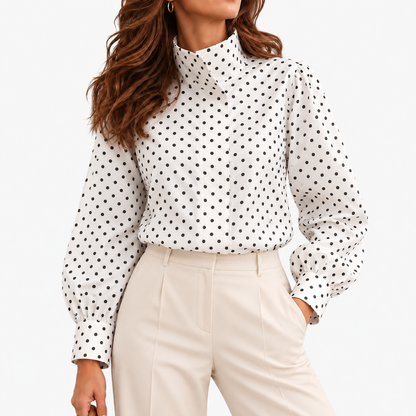 Marigold Relaxed Fit Blouse, Stand Collar — White | Emory & Blanc