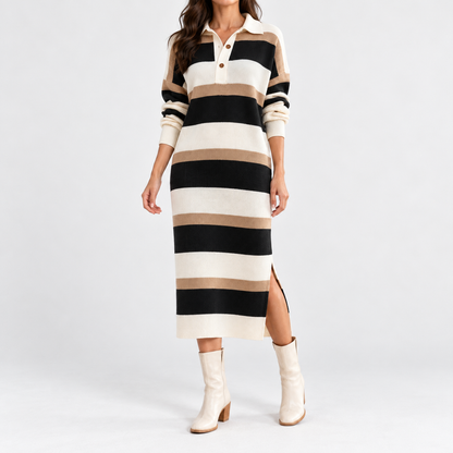 Marisa Soft Polo Sweater Dress — Black | Emory & Blanc