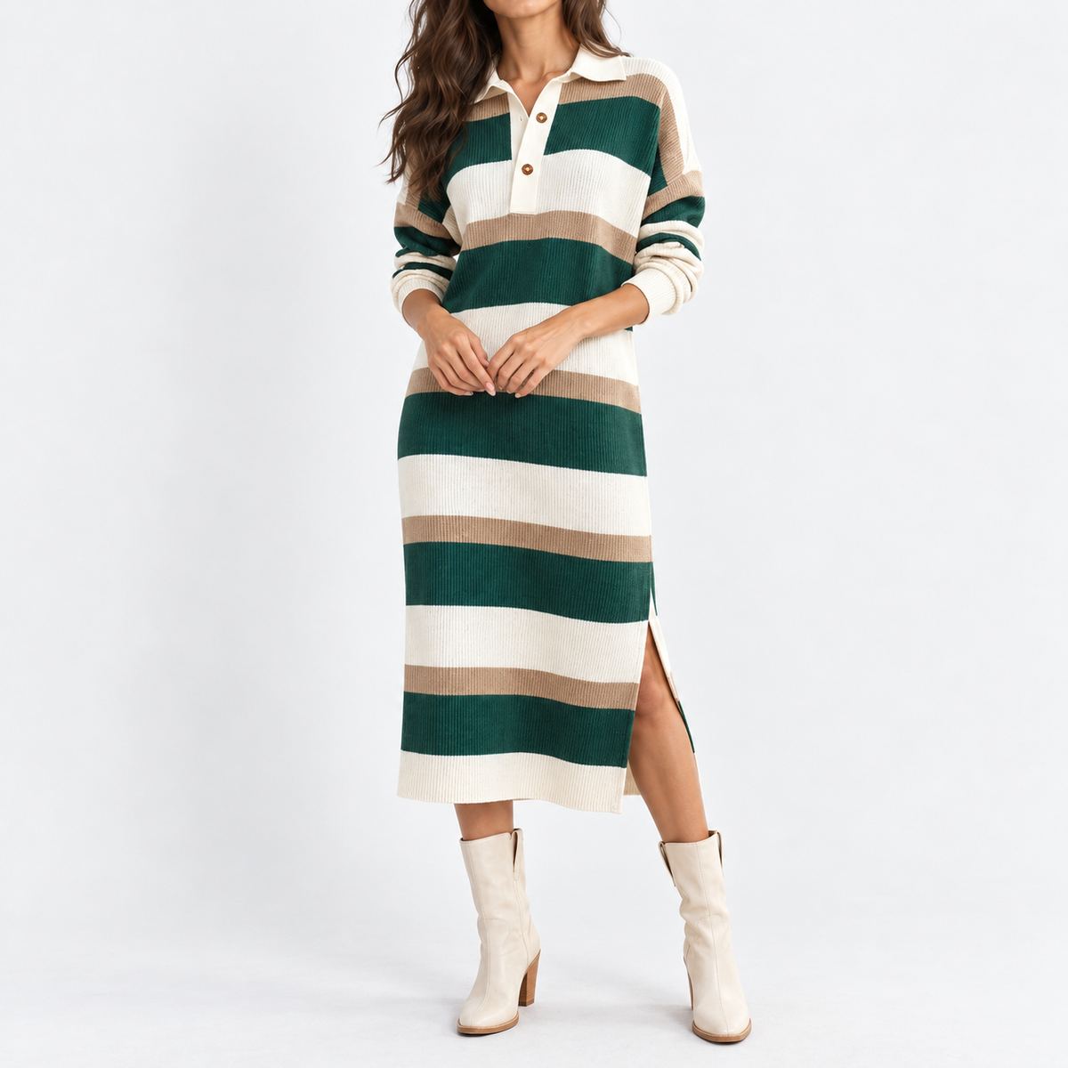 Marisa Soft Polo Sweater Dress — Green | Emory & Blanc