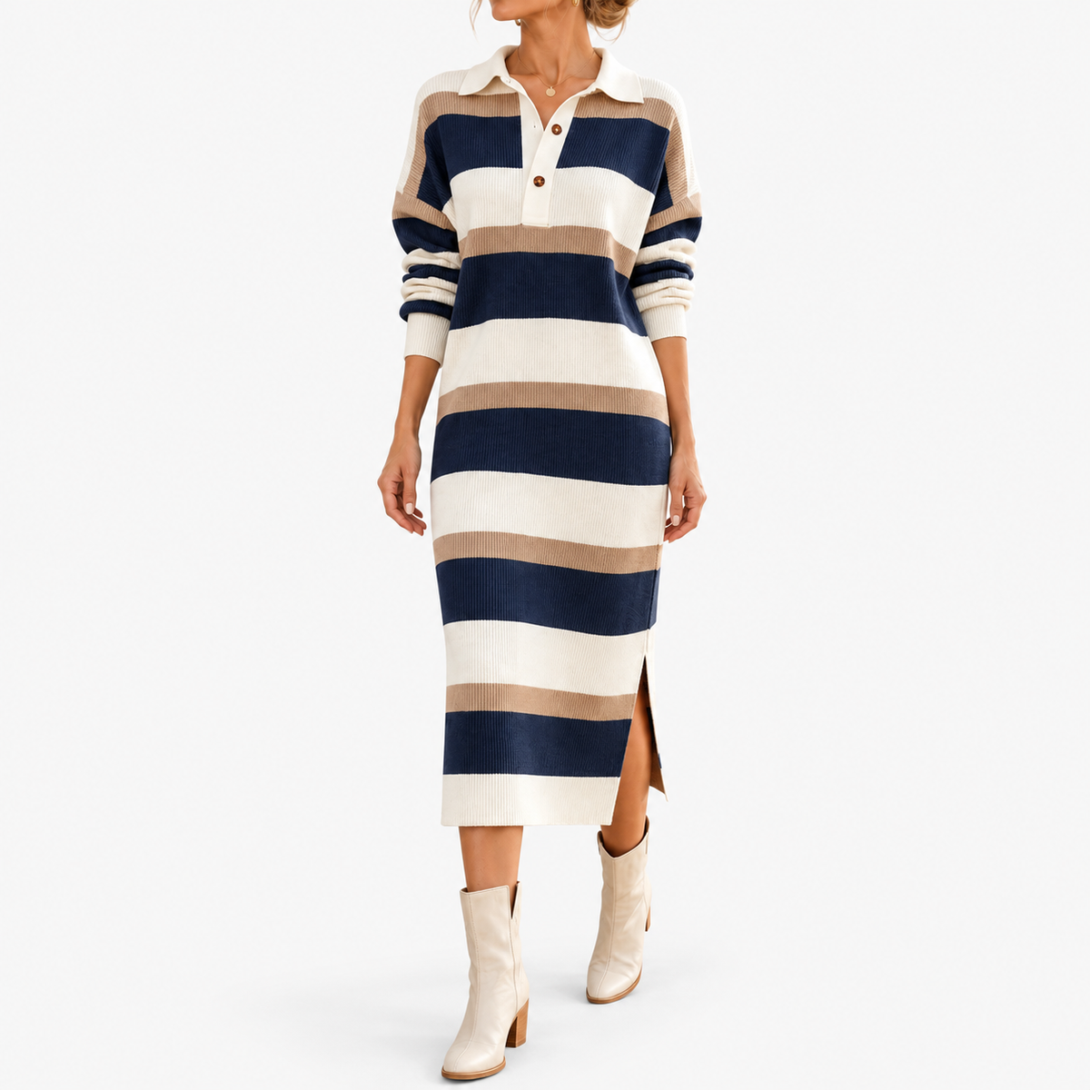 Marisa Soft Polo Sweater Dress — Navy Blue | Emory & Blanc