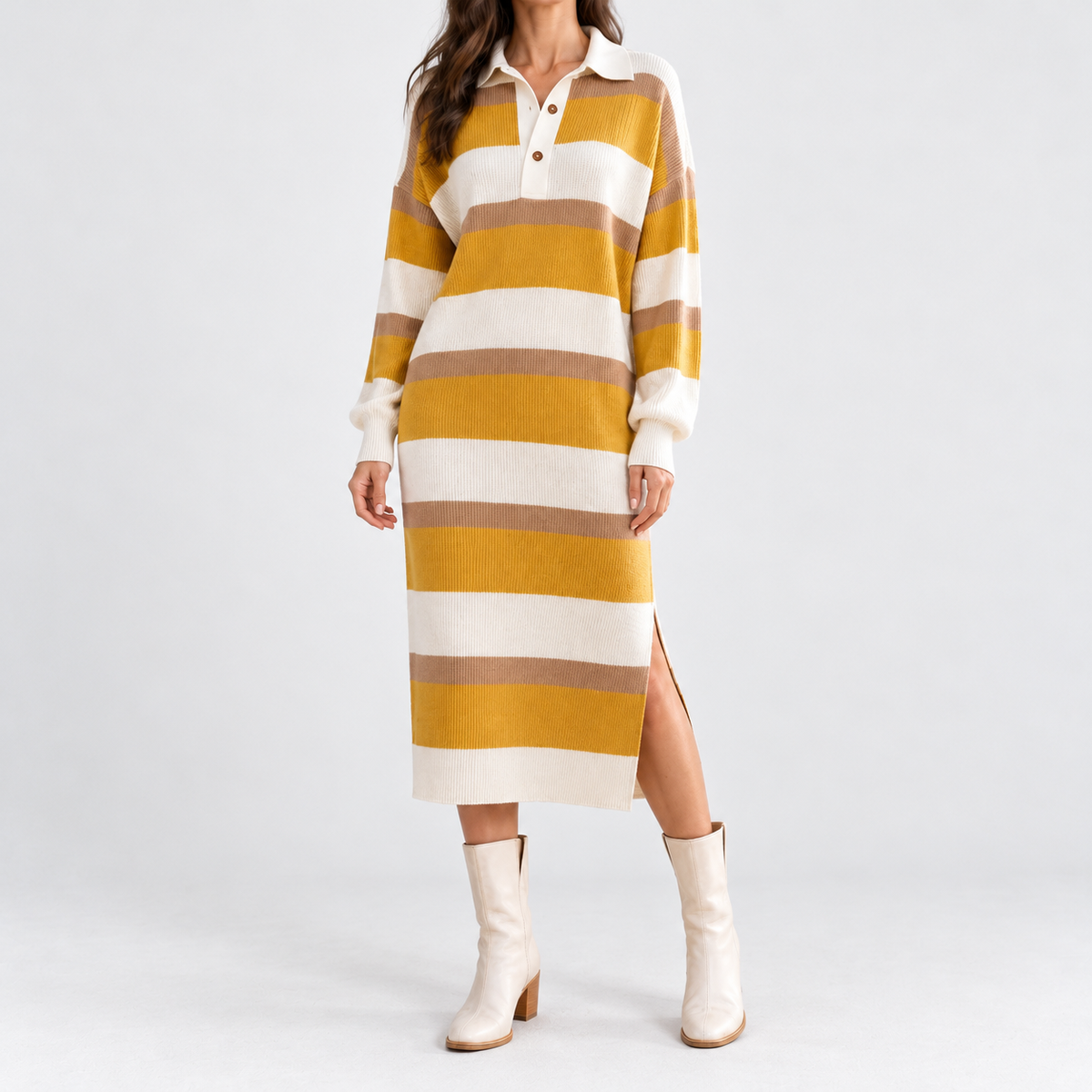 Marisa Soft Polo Sweater Dress — Yellow | Emory & Blanc