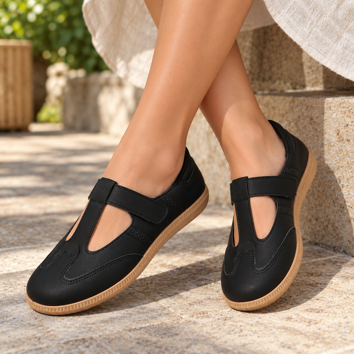 Marlise Cushioned T-Strap Walking Shoes | Emory & Blanc