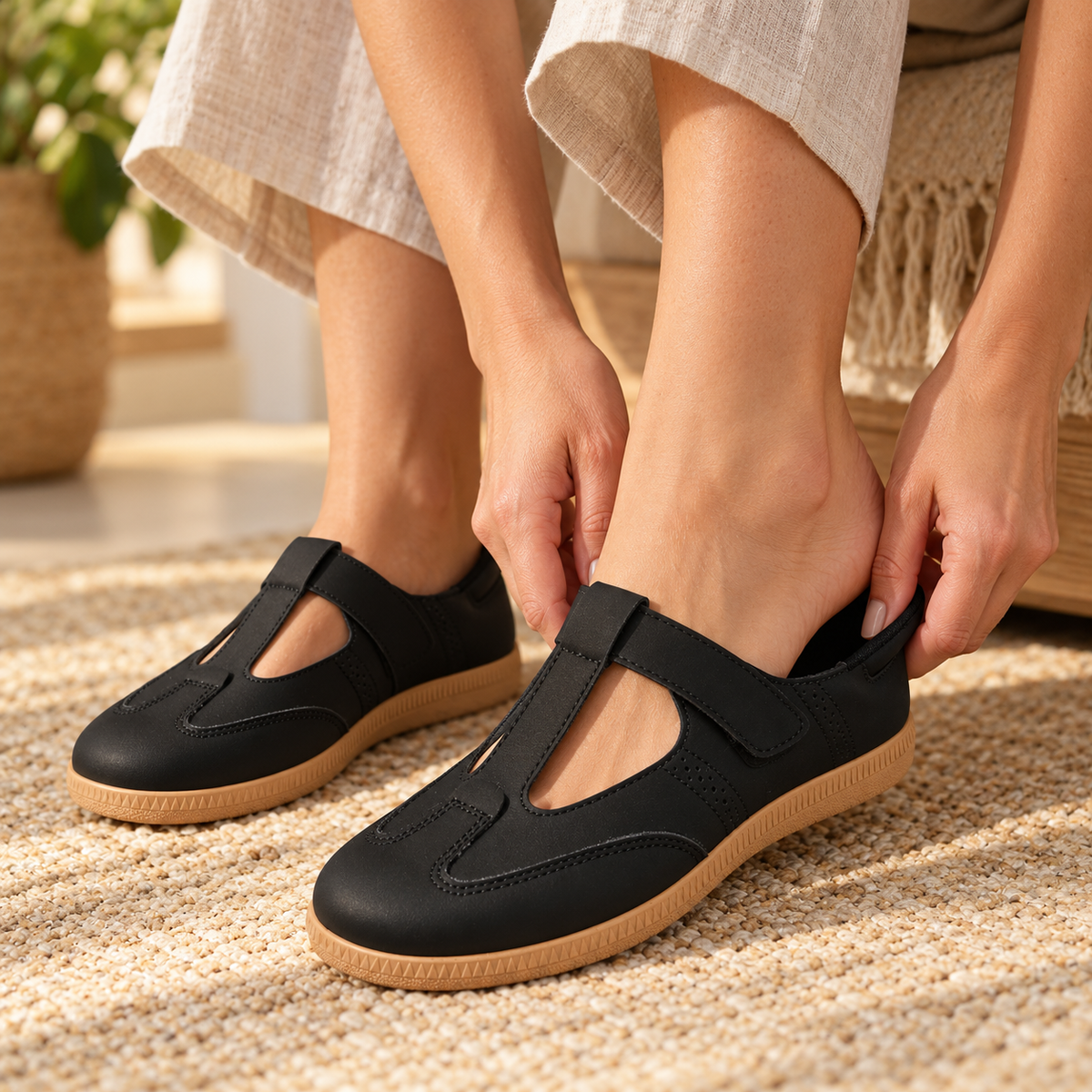 Marlise Cushioned T-Strap Walking Shoes | Emory & Blanc