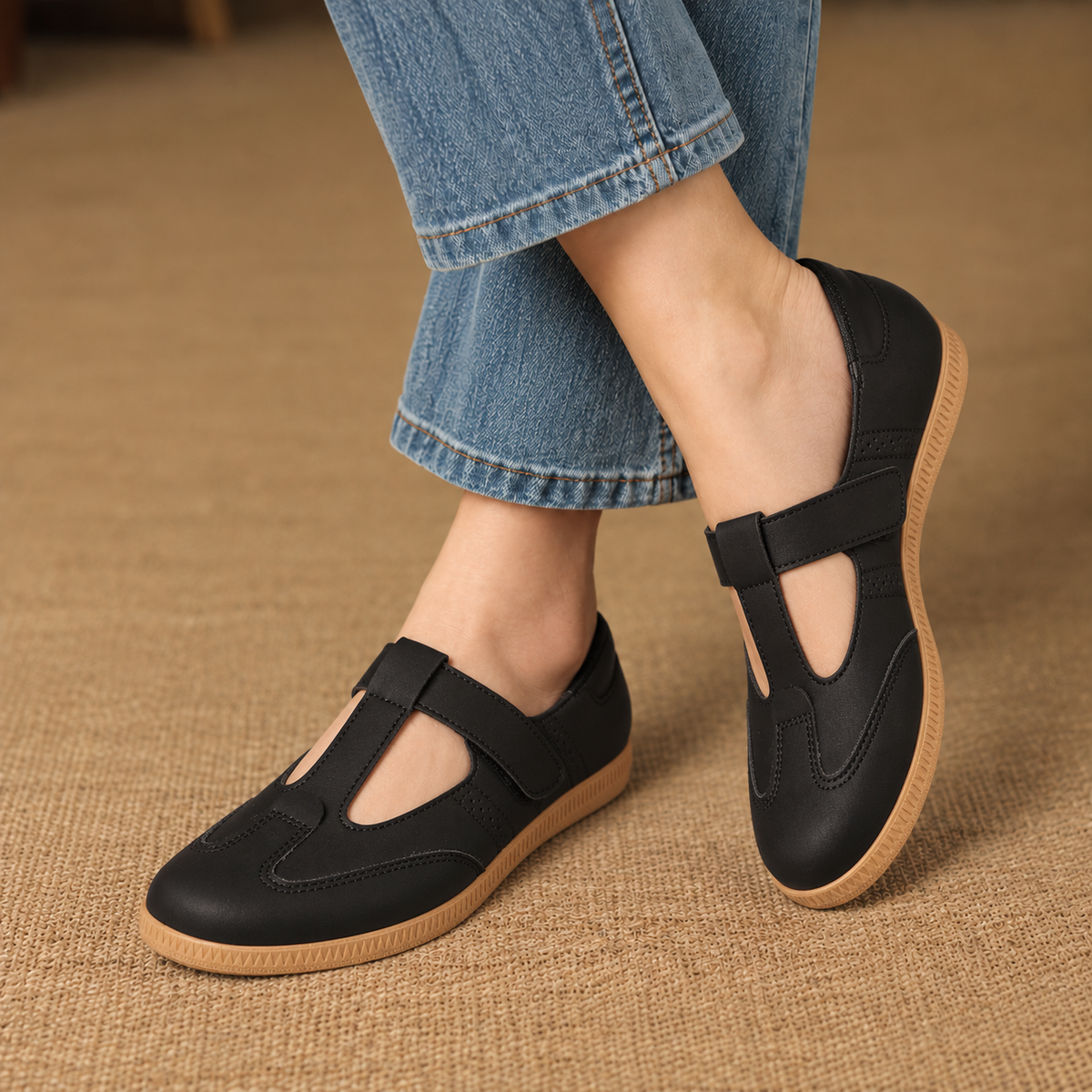 Marlise Cushioned T-Strap Walking Shoes | Emory & Blanc