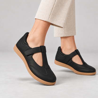Marlise Cushioned T-Strap Walking Shoes — Black | Emory & Blanc