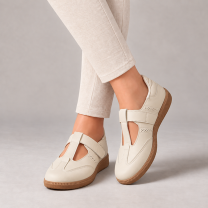Marlise Cushioned T-Strap Walking Shoes — Sand | Emory & Blanc