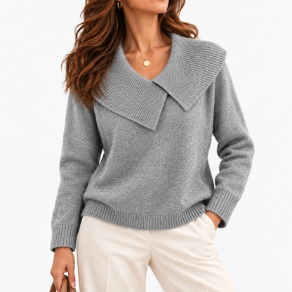 Matilda Relaxed Fit Sweater, Wide Ribbed Collar — Gray | Emory & Blanc