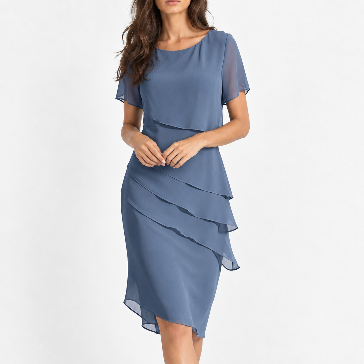 Melina Women's Lightweight Chiffon Tiered Dress — Blue | Emory & Blanc