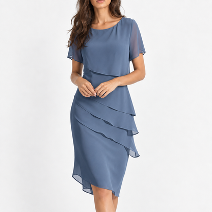 Melina Women's Lightweight Chiffon Tiered Dress — Blue | Emory & Blanc