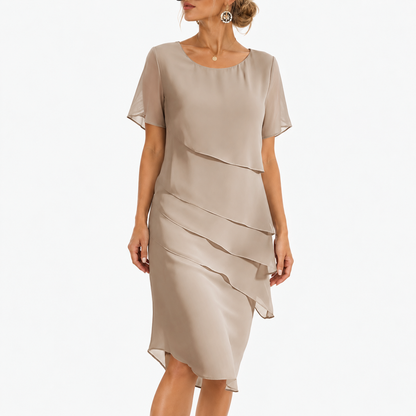 Melina Women's Lightweight Chiffon Tiered Dress — Camel | Emory & Blanc