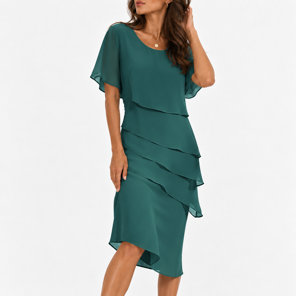 Melina Women's Lightweight Chiffon Tiered Dress — Green | Emory & Blanc