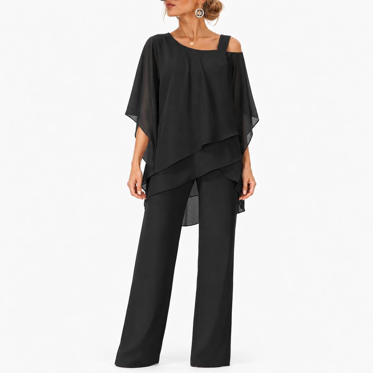 Mirelle Stretch Layered Two-Piece Set — Black | Emory & Blanc