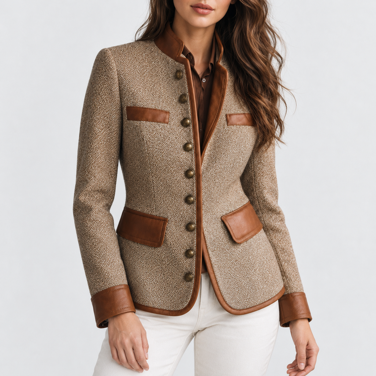 Mirette Comfort Contrast-Trim Tweed Jacket — Brown | Emory & Blanc