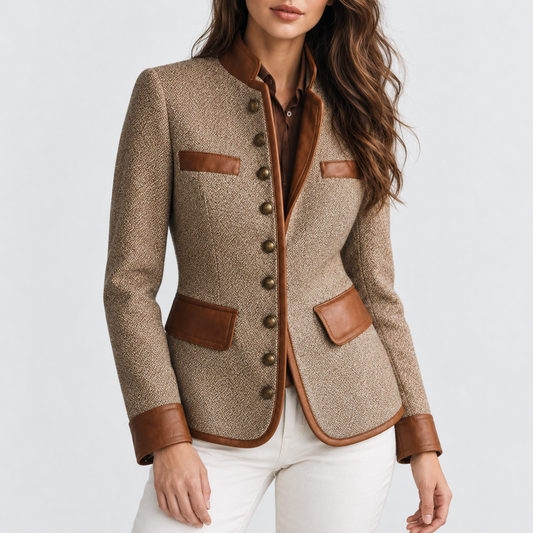 Mirette Comfort Contrast-Trim Tweed Jacket — Brown | Emory & Blanc