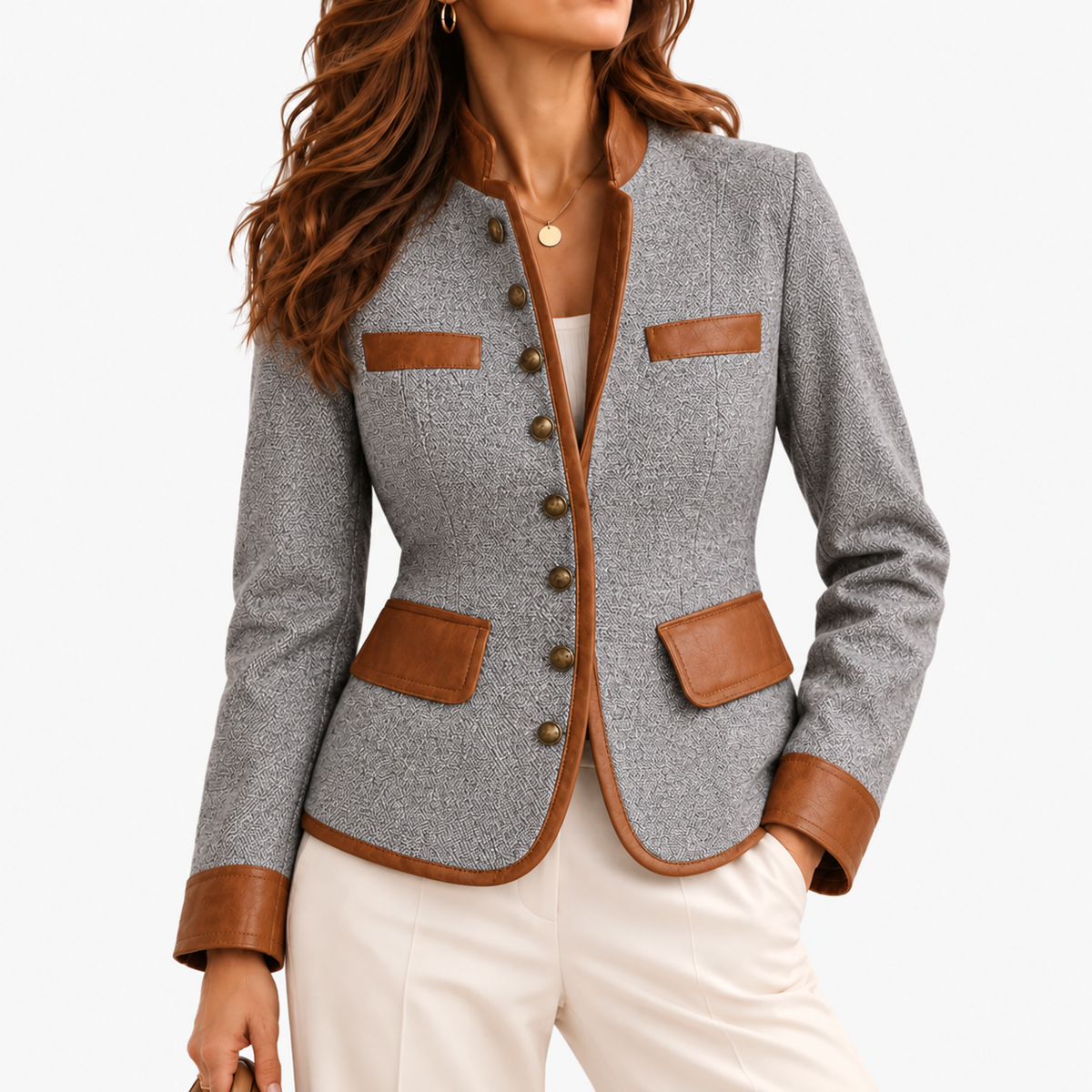 Mirette Comfort Contrast-Trim Tweed Jacket — Gray | Emory & Blanc