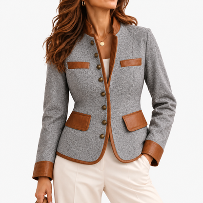Mirette Comfort Contrast-Trim Tweed Jacket — Gray | Emory & Blanc