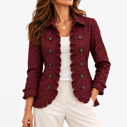Nadia Comfort Ruffle Trim Jacket — Burgundy | Emory & Blanc
