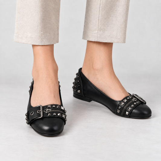 Nadine Women's Orthopedic Comfort Ballet Flats, Studded — Black ( 【 1Cm】) | Emory & Blanc