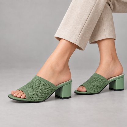 Nina Women's Everyday Comfort Block Heel Slides — Green | Emory & Blanc