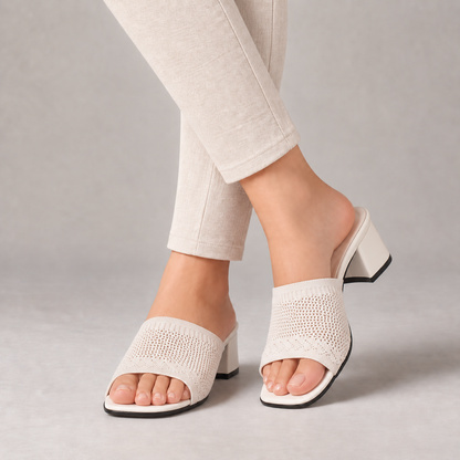 Nina Women's Everyday Comfort Block Heel Slides — Off White | Emory & Blanc