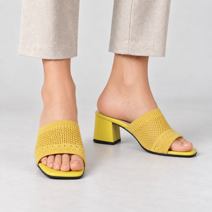 Nina Women's Everyday Comfort Block Heel Slides — Yellow | Emory & Blanc