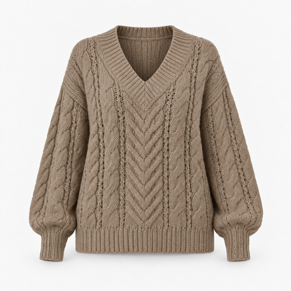 Ninette Breathable Cable-Knit V-Neck Sweater | Emory & Blanc