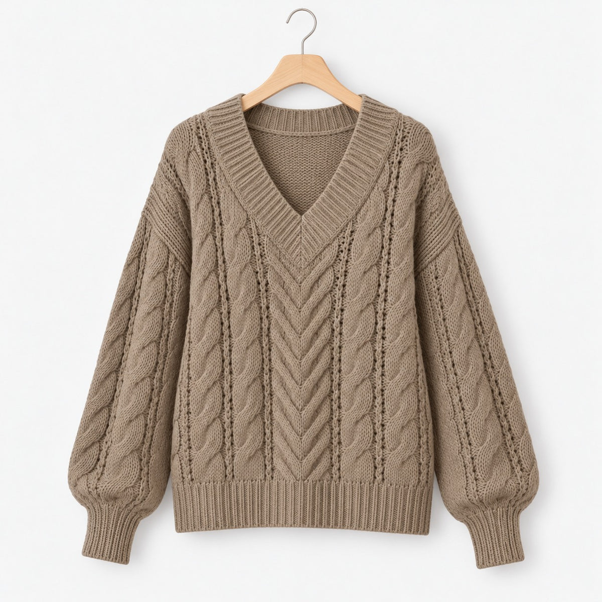 Ninette Breathable Cable-Knit V-Neck Sweater | Emory & Blanc