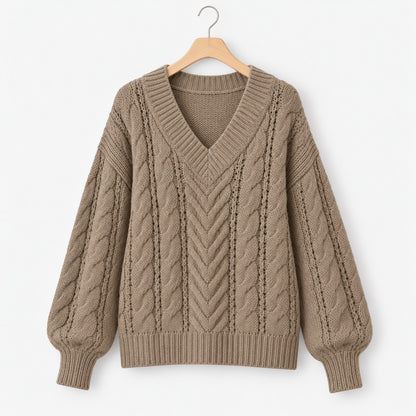 Ninette Breathable Cable-Knit V-Neck Sweater | Emory & Blanc