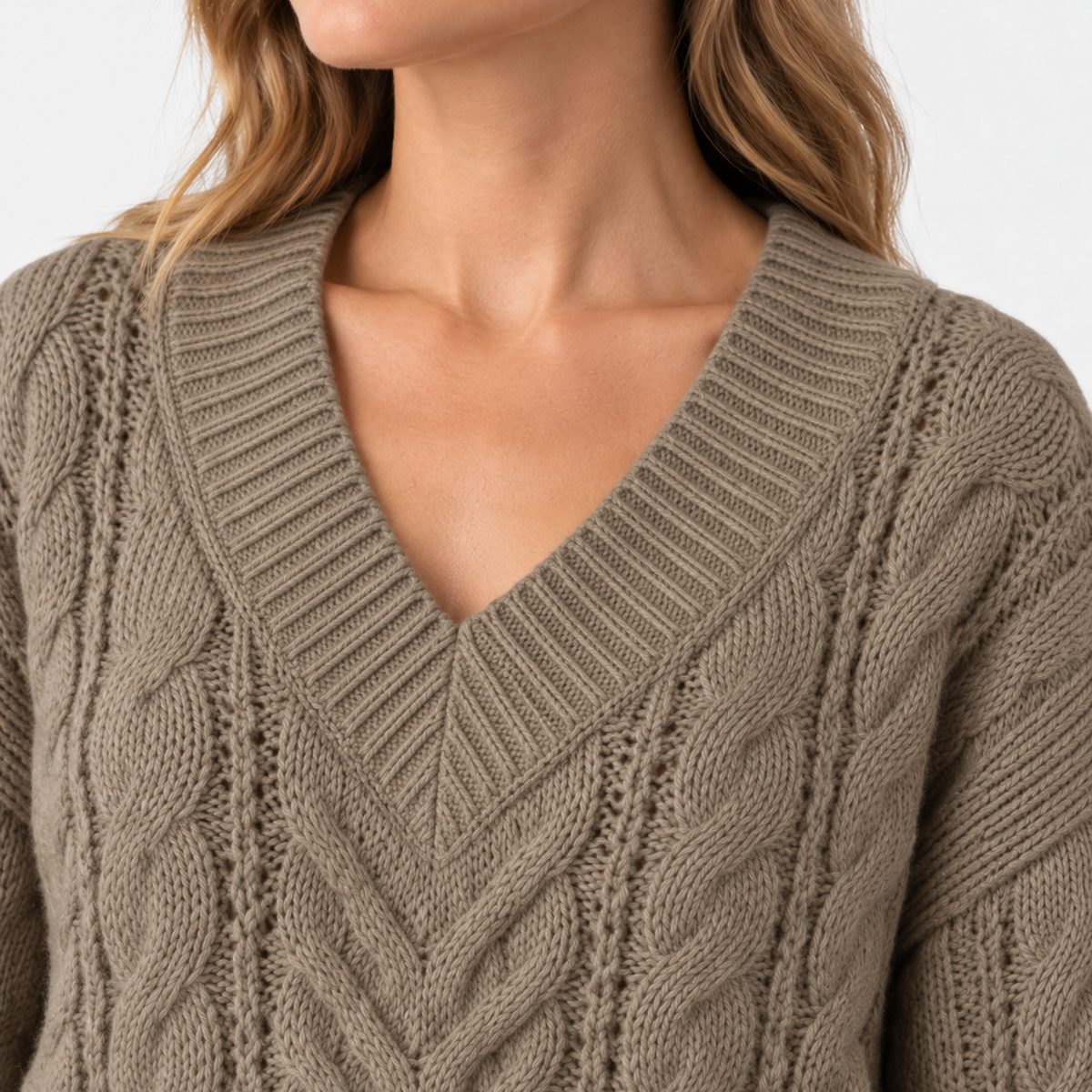 Ninette Breathable Cable-Knit V-Neck Sweater | Emory & Blanc