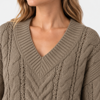 Ninette Breathable Cable-Knit V-Neck Sweater | Emory & Blanc