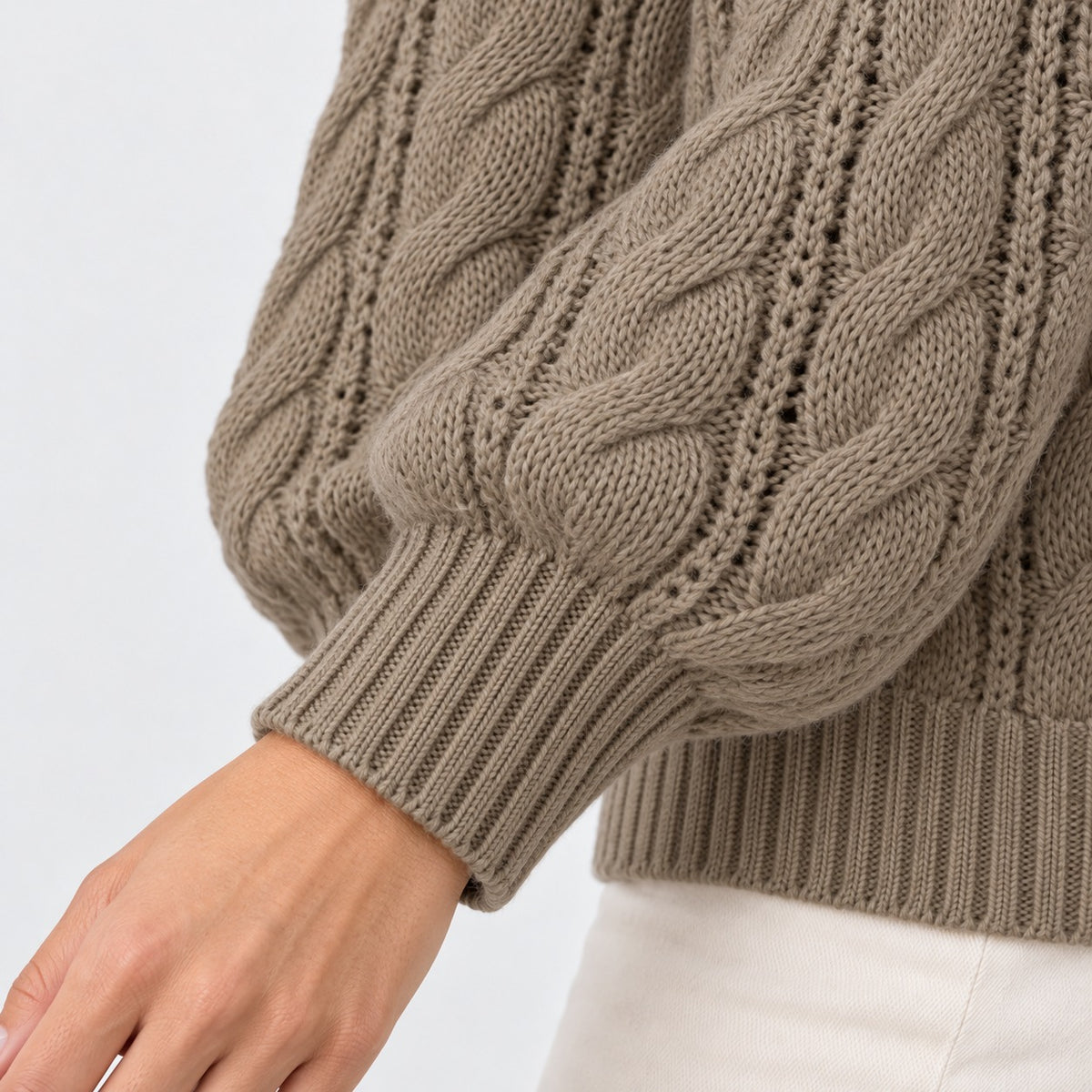 Ninette Breathable Cable-Knit V-Neck Sweater | Emory & Blanc