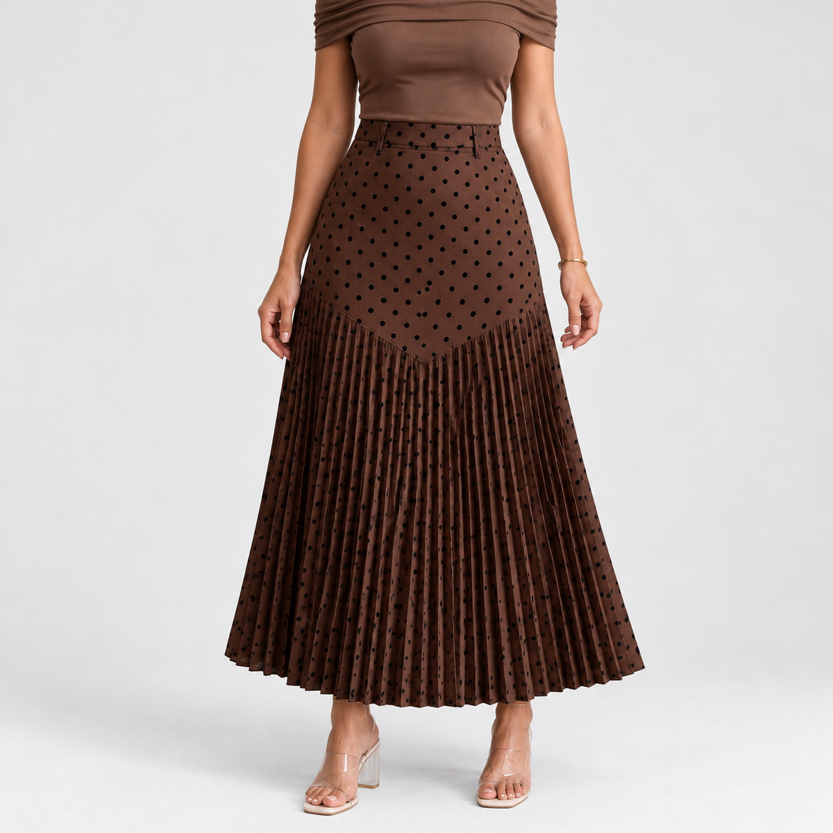 Noeline Soft Pleated Midi Skirt — Brown | Emory & Blanc