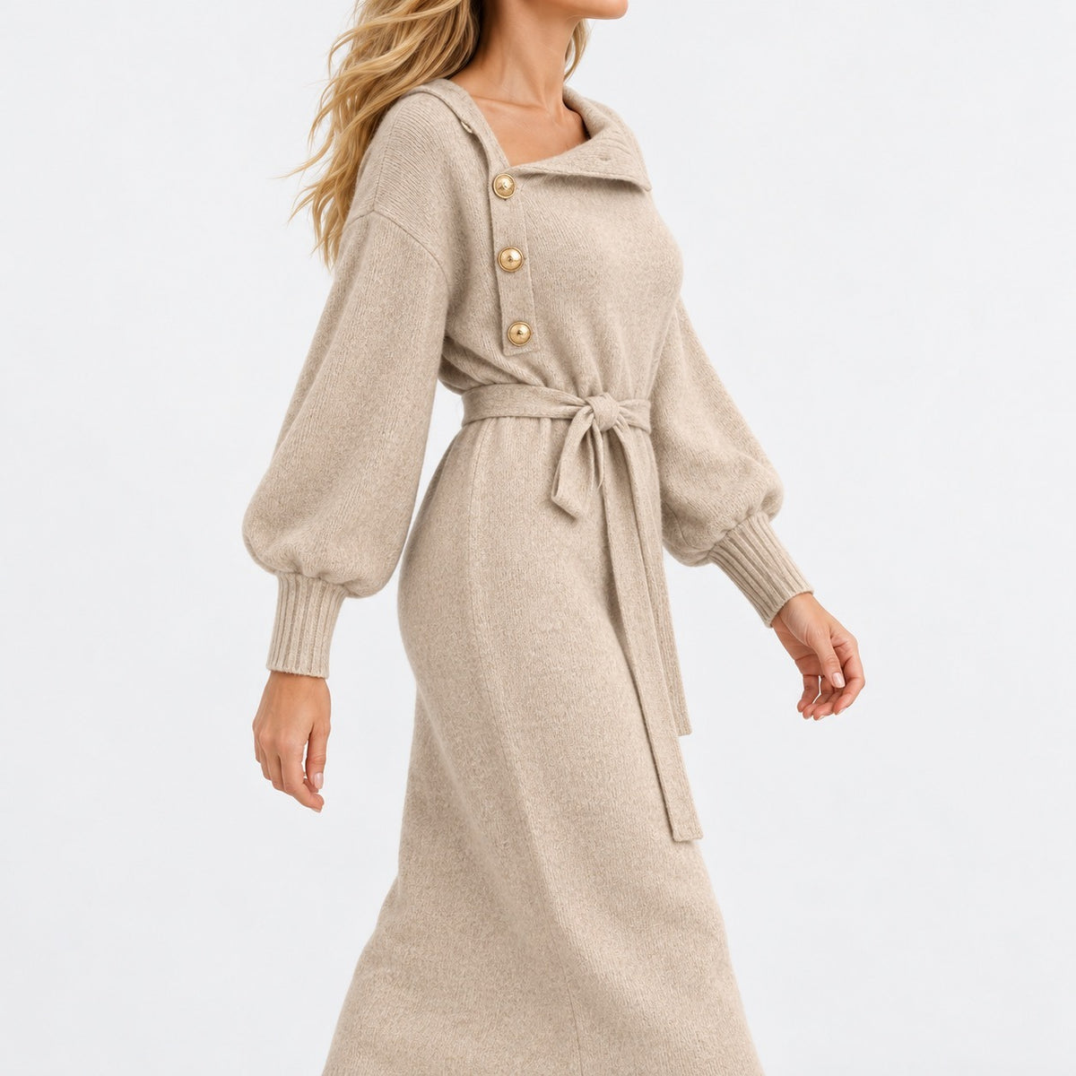 Noemi Relaxed Fit Sweater Dress, Button Neckline | Emory & Blanc