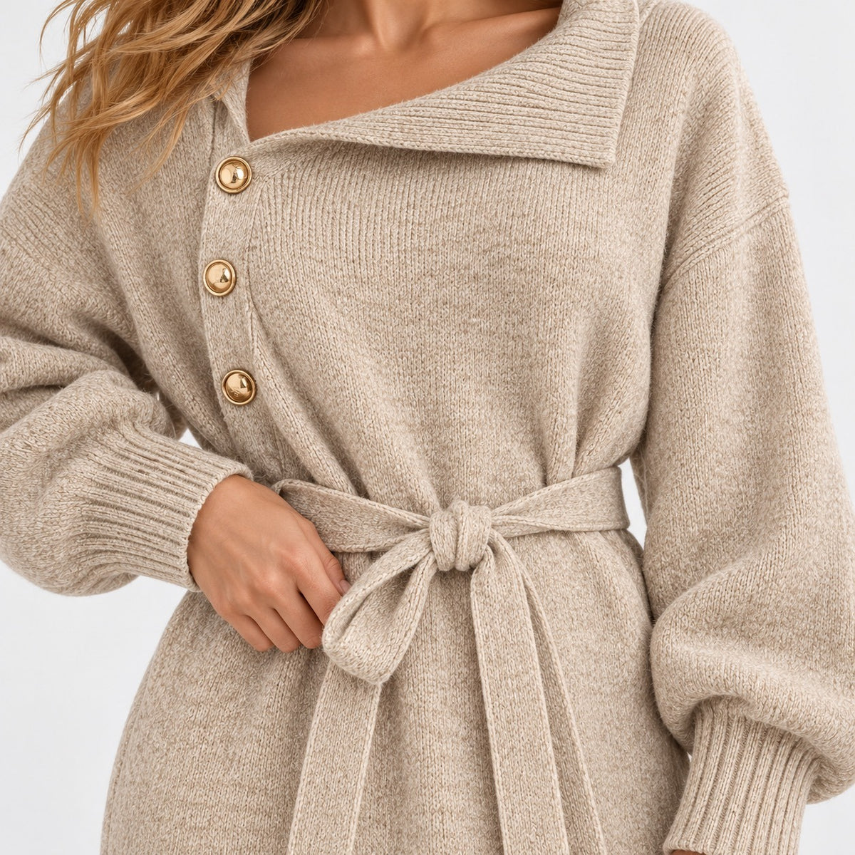 Noemi Relaxed Fit Sweater Dress, Button Neckline | Emory & Blanc