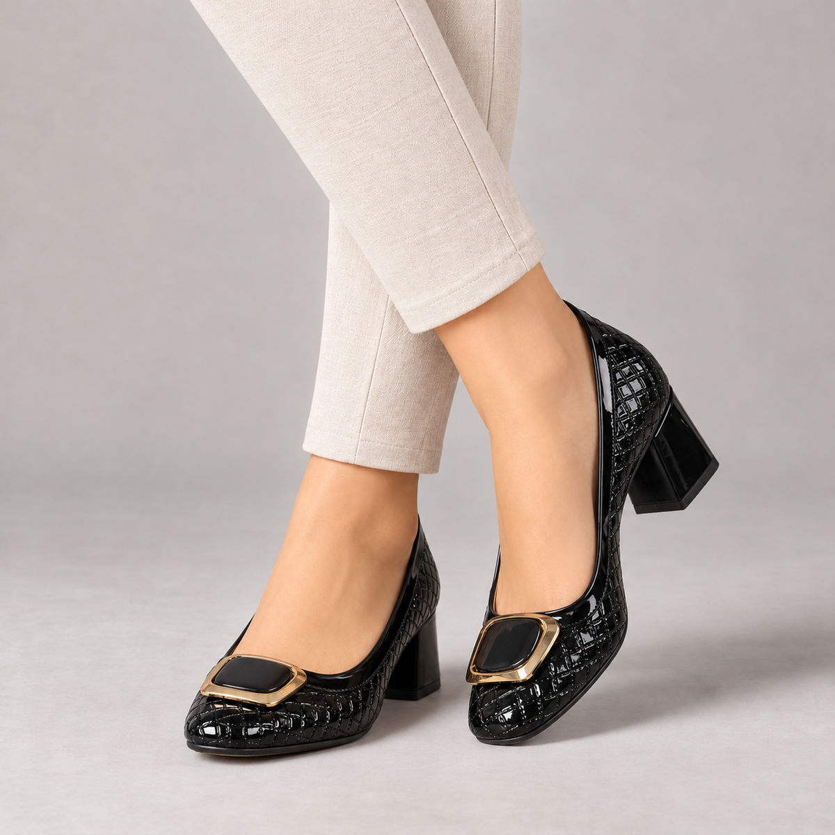 Norelle Comfort Buckle Block Heels — Black | Emory & Blanc