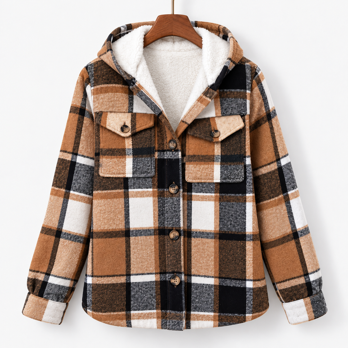 Odelia Breathable Plaid Shirt Jacket, Lined Hood | Emory & Blanc