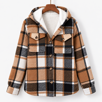 Odelia Breathable Plaid Shirt Jacket, Lined Hood | Emory & Blanc