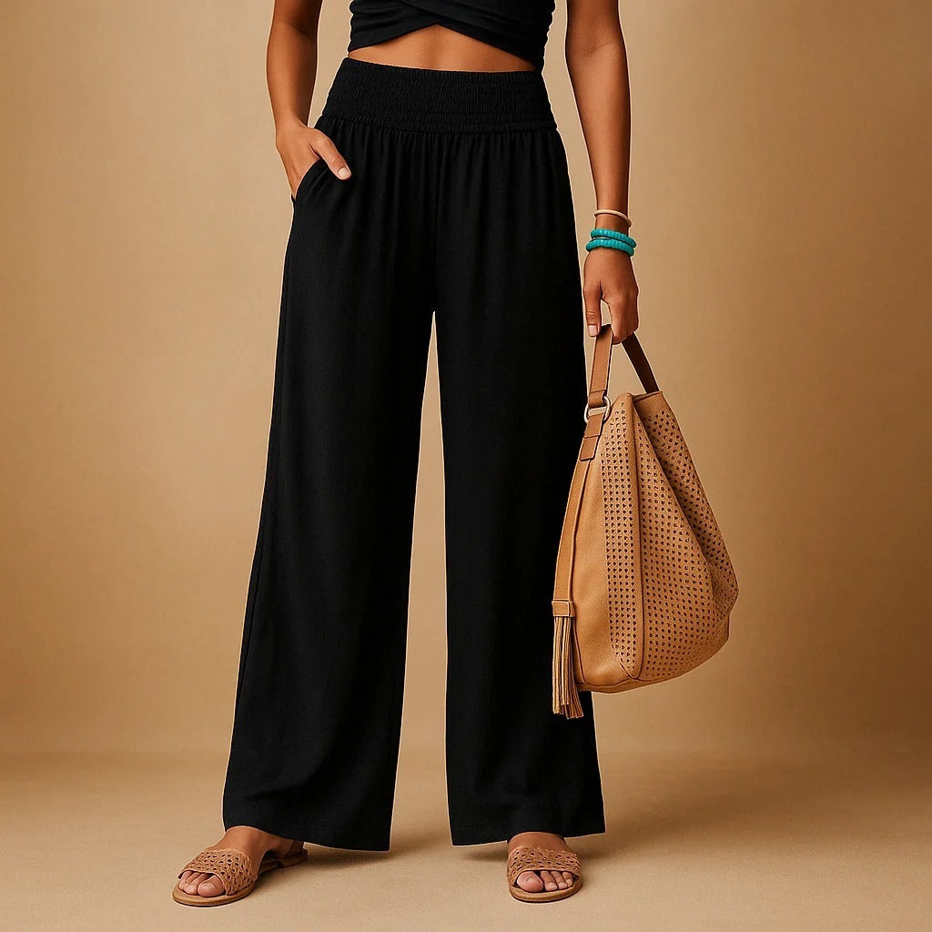 Odessa Comfort Smocked Trousers — Black | Emory & Blanc