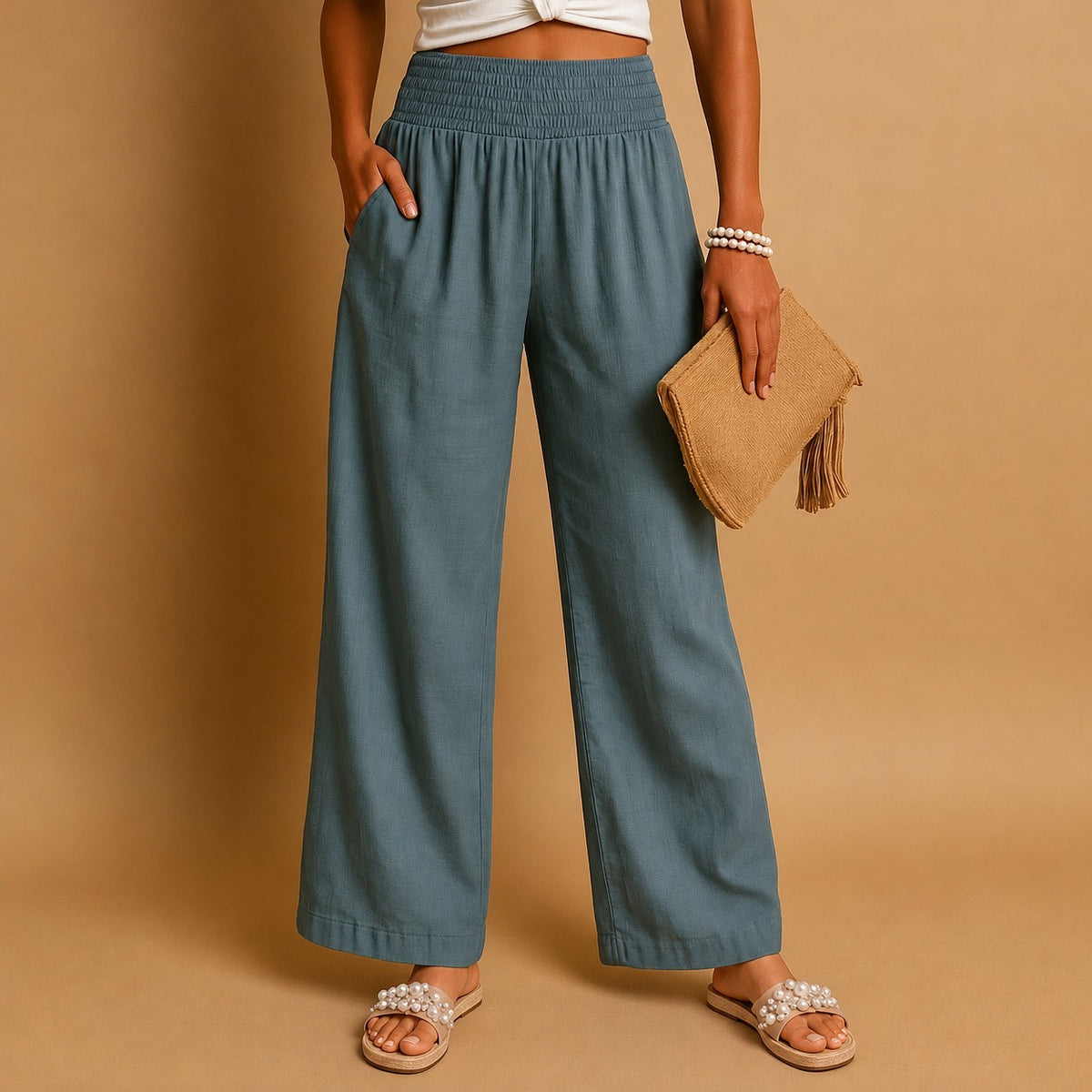 Odessa Comfort Smocked Trousers — Gray | Emory & Blanc