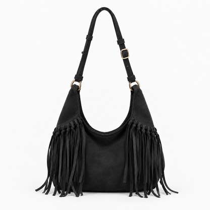 Odette Fringe Shoulder Bag — Black | Emory & Blanc
