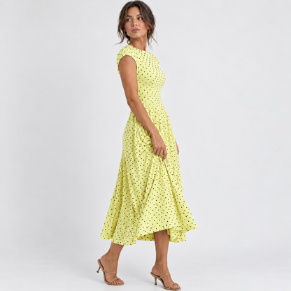 Odile Comfort Polka Dot Dress, Cap Sleeve | Emory & Blanc