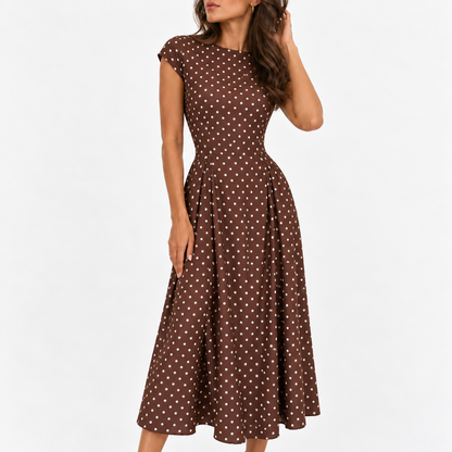 Odile Comfort Polka Dot Dress, Cap Sleeve — Brown | Emory & Blanc