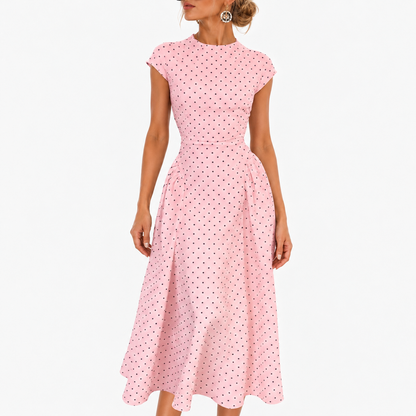 Odile Comfort Polka Dot Dress, Cap Sleeve — Pink | Emory & Blanc