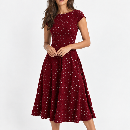 Odile Comfort Polka Dot Dress, Cap Sleeve — Red | Emory & Blanc