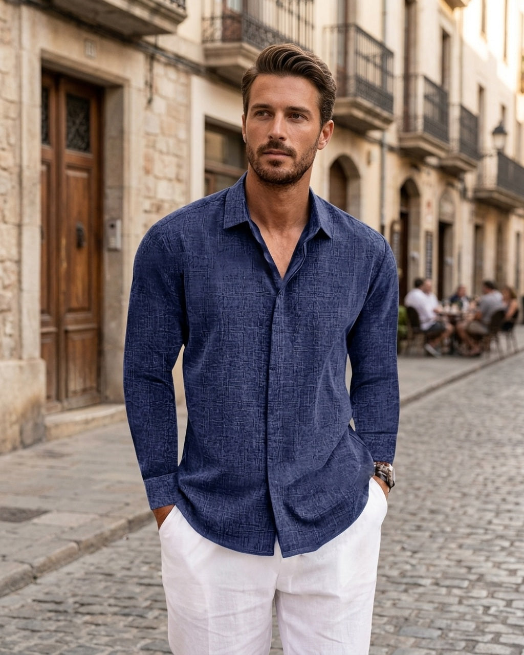 Oliver Heritage  – Long Sleeve lifestyle image old town street