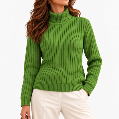Ondine Comfort Ribbed Turtleneck Sweater — Green | Emory & Blanc