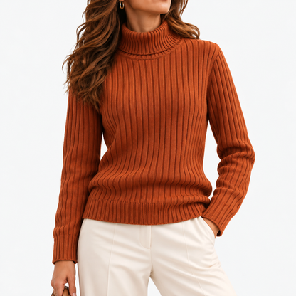 Ondine Comfort Ribbed Turtleneck Sweater — Rust | Emory & Blanc