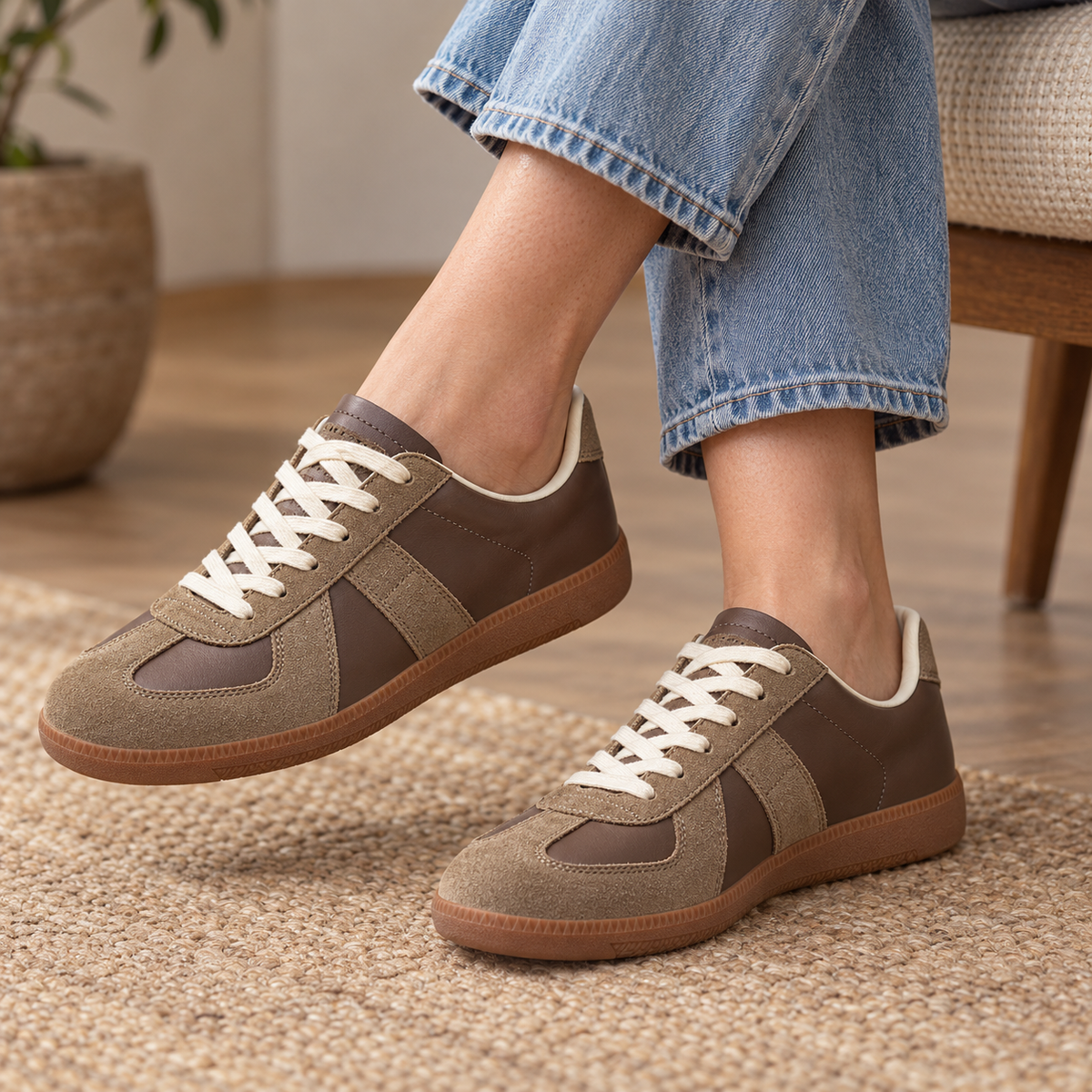 Ophelia Leather Low-Top Sneakers, Rounded Toe | Emory & Blanc